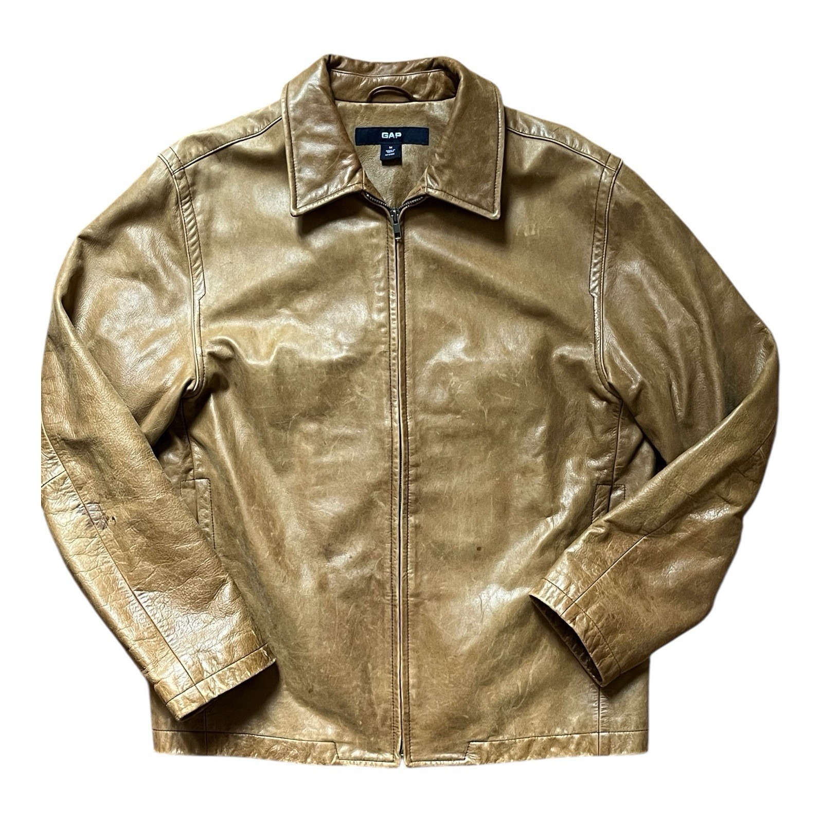 Vintage Y2k Gap Leather Jacket Motorcycle Brown Bomber